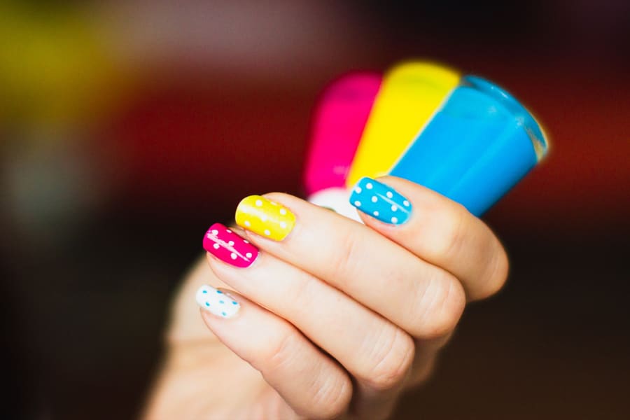 Bright polka-dot nail art