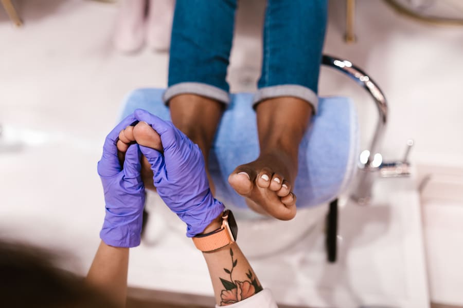A pedicure in progress